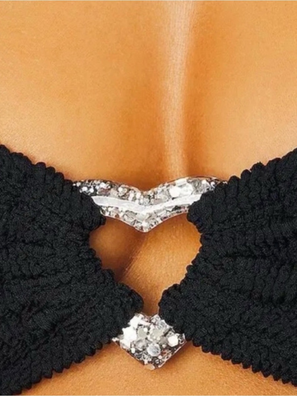 Hunza G Nicole black bikini set with rhinestone heart clasps - Picture 7 of 8
